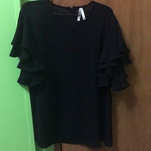 Ruffle sleeve black blouse